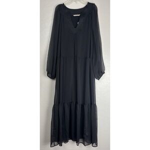 NEW! Soft‎ Surroundings Olga Dress Tiered Sheer Maxi Black Size 1X 1968